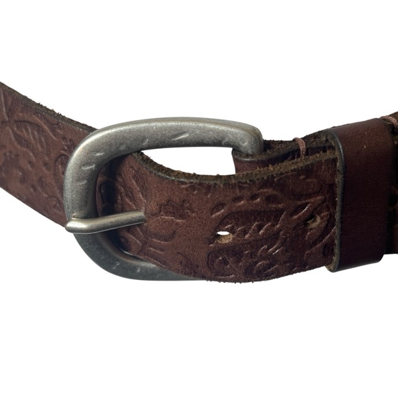 Vintage American Eagle Brown Leather Belt Floral Stamped Size Medium M - Picture 2 of 8
